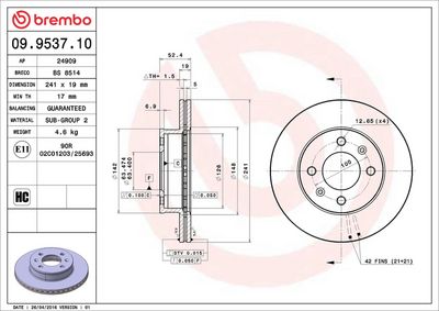 Тормозной диск BREMBO 09.9537.10