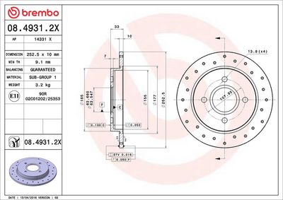 Тормозной диск BREMBO 08.4931.2X