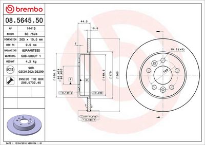 Тормозной диск BREMBO 08.5645.50