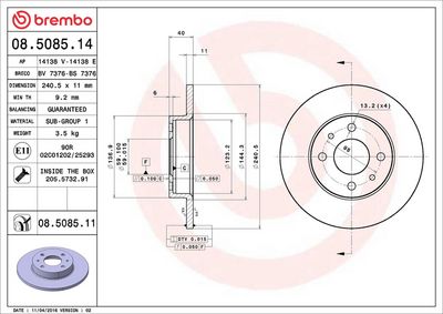 Тормозной диск BREMBO 08.5085.11
