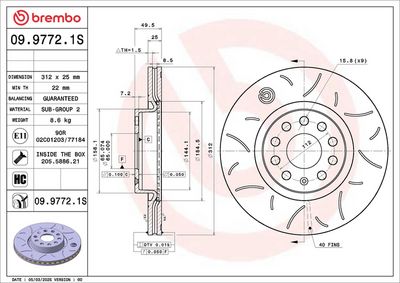 Тормозной диск BREMBO 09.9772.1S