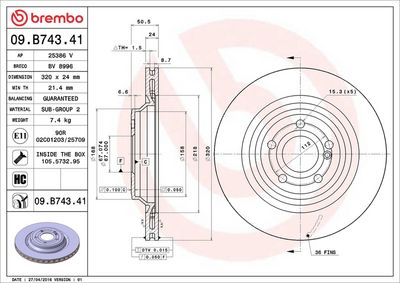 Тормозной диск BREMBO 09.B743.41