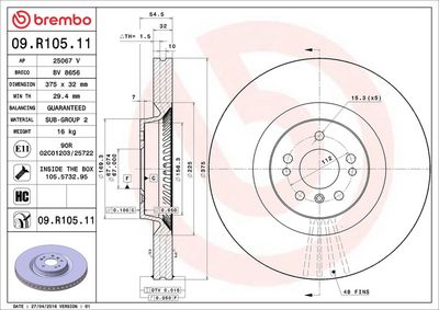 Тормозной диск BREMBO 09.R105.11