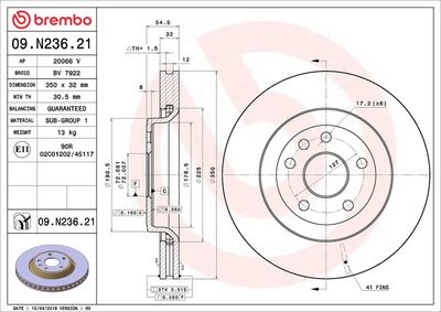 Тормозной диск BREMBO 09.N236.21