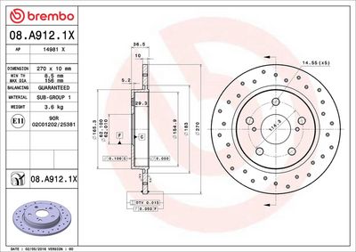 Тормозной диск BREMBO 08.A912.1X