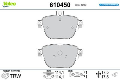 Bremžu uzliku kompl., Disku bremzes VALEO 610450