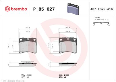 Bremžu uzliku kompl., Disku bremzes BREMBO P 85 027