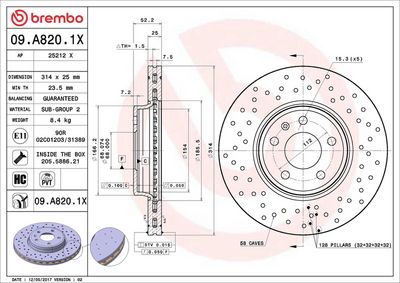 Тормозной диск BREMBO 09.A820.1X