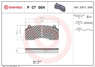 Bremžu uzliku kompl., Disku bremzes BREMBO P C7 004