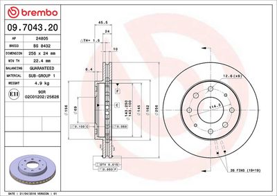 Тормозной диск BREMBO 09.7043.20