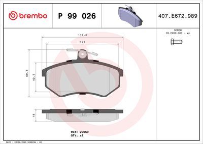Bremžu uzliku kompl., Disku bremzes BREMBO P 99 026