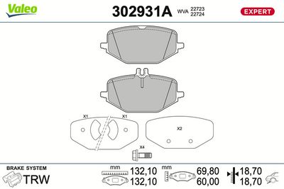 Bremžu uzliku kompl., Disku bremzes VALEO 302931A