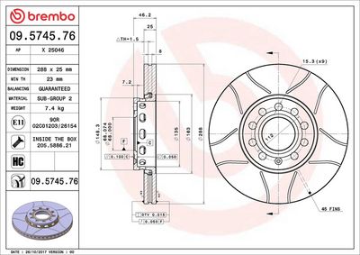 Тормозной диск BREMBO 09.5745.76