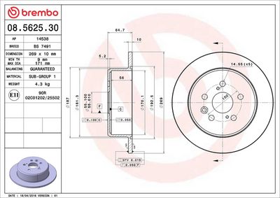 Тормозной диск BREMBO 08.5625.30