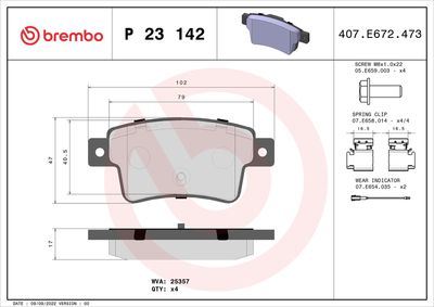Bremžu uzliku kompl., Disku bremzes BREMBO P 23 142