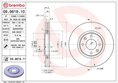 Тормозной диск BREMBO 09.9619.11