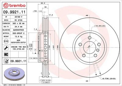 Тормозной диск BREMBO 09.9921.11