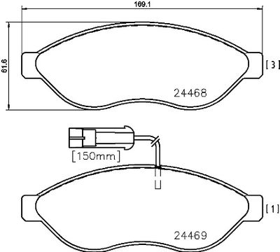 Bremžu uzliku kompl., Disku bremzes BREMBO P 61 090