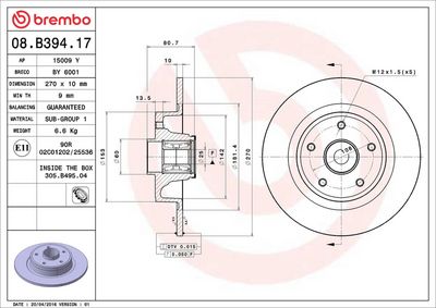 Тормозной диск BREMBO 08.B394.17