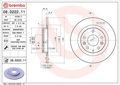 Тормозной диск BREMBO 08.D222.11