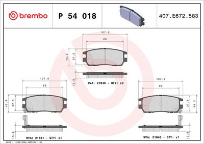 Комплект тормозных колодок, дисковый тормоз BREMBO P 54 018