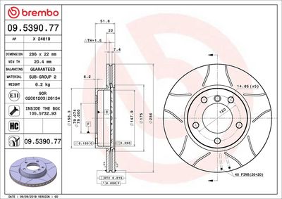 Тормозной диск BREMBO 09.5390.77