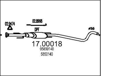 Nosēdumu-/Daļiņu filtrs, Izplūdes gāzu sistēma MTS 17.00018