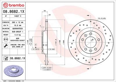 Тормозной диск BREMBO 08.8682.1X