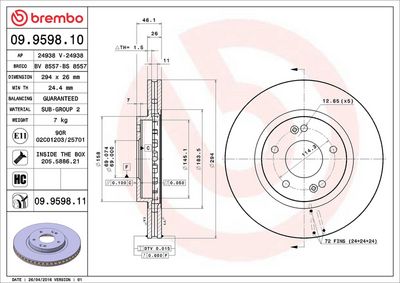 Тормозной диск BREMBO 09.9598.11