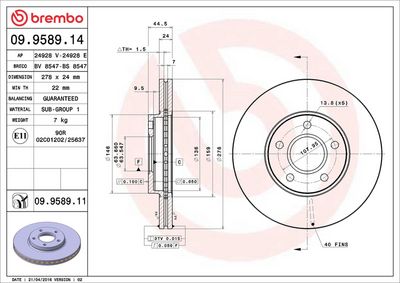 Тормозной диск BREMBO 09.9589.11