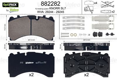 Bremžu uzliku kompl., Disku bremzes VALEO 882282