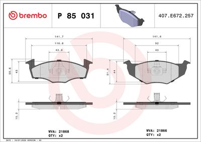Bremžu uzliku kompl., Disku bremzes BREMBO P 85 031