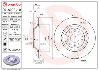 Тормозной диск BREMBO 09.A200.10