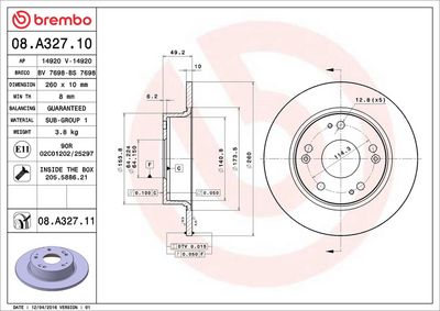 Тормозной диск BREMBO 08.A327.10