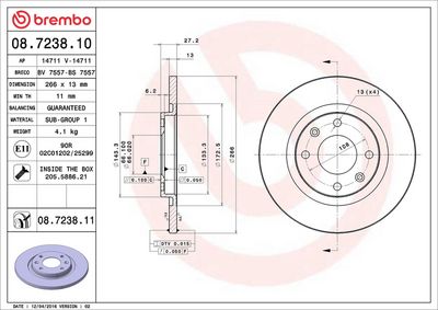 Тормозной диск BREMBO 08.7238.11