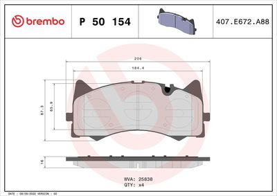 Bremžu uzliku kompl., Disku bremzes BREMBO P 50 154