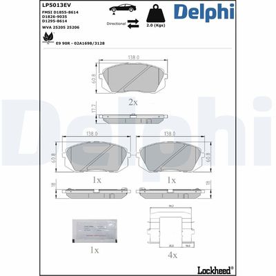Комплект тормозных колодок, дисковый тормоз DELPHI LP5013EV