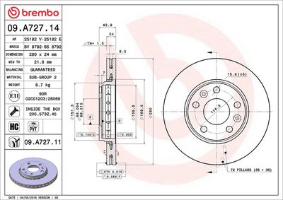 Тормозной диск BREMBO 09.A727.11