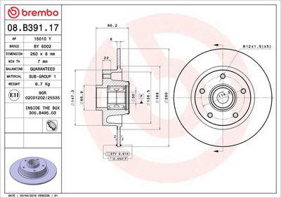Bremžu diski BREMBO 08.B391.17