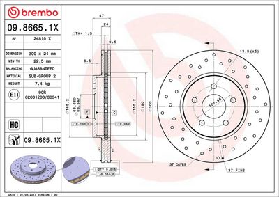 Тормозной диск BREMBO 09.8665.1X