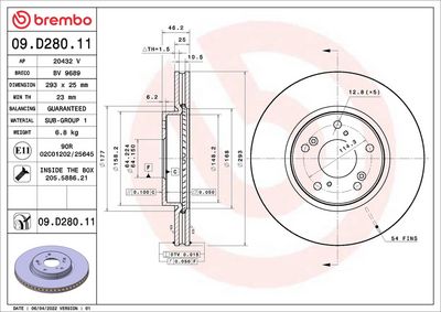 Тормозной диск BREMBO 09.D280.11