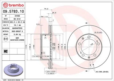 Тормозной диск BREMBO 09.5783.10