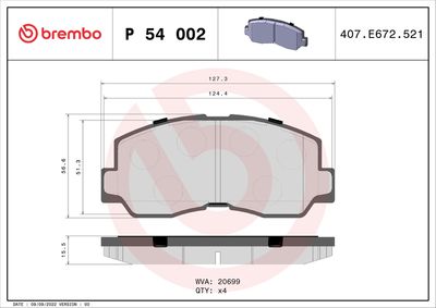 Bremžu uzliku kompl., Disku bremzes BREMBO P 54 002