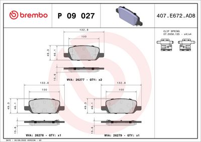 Комплект тормозных колодок, дисковый тормоз BREMBO P 09 027