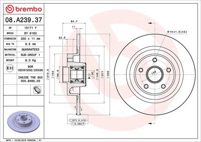 Тормозной диск BREMBO 08.A239.37