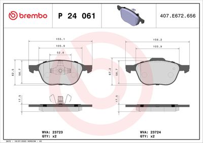 Комплект тормозных колодок, дисковый тормоз BREMBO P 24 061