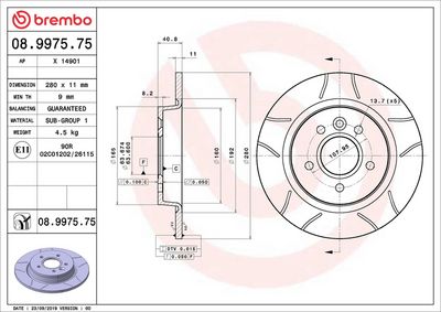 Тормозной диск BREMBO 08.9975.75