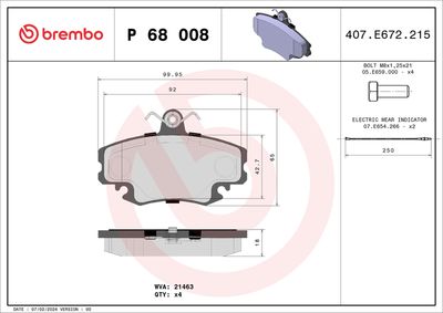 Комплект тормозных колодок, дисковый тормоз BREMBO P 68 008