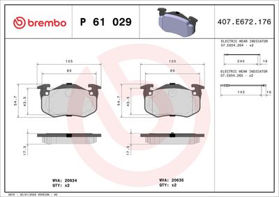 Комплект тормозных колодок, дисковый тормоз BREMBO P 61 029