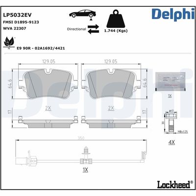 Комплект тормозных колодок, дисковый тормоз DELPHI LP5032EV